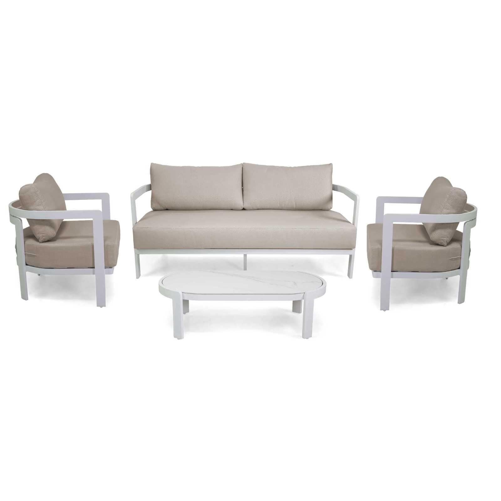 Salotto alluminio Aledo 2 posti bianco c/cuscini grigio chiaro