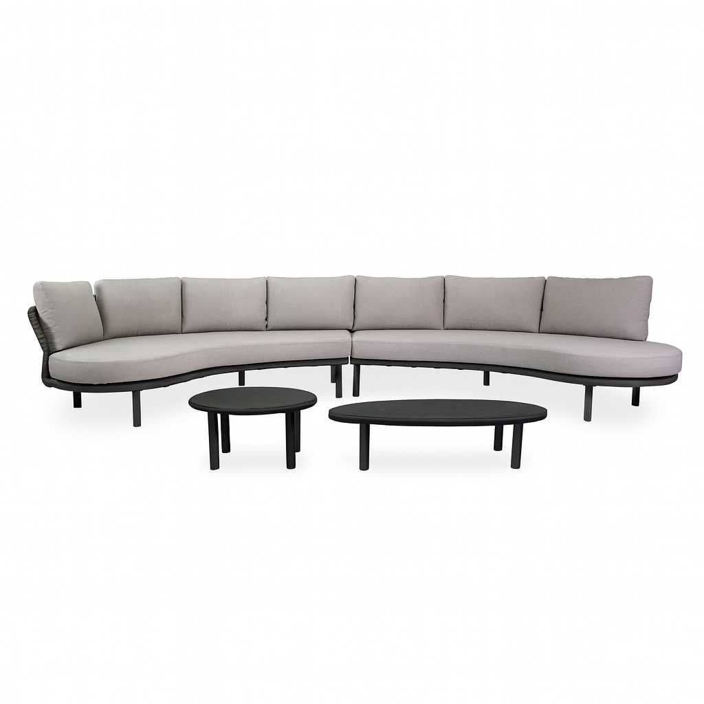 Salotto alluminio 6 posti Alubias c/corda antracite cuscini grigio tondo
