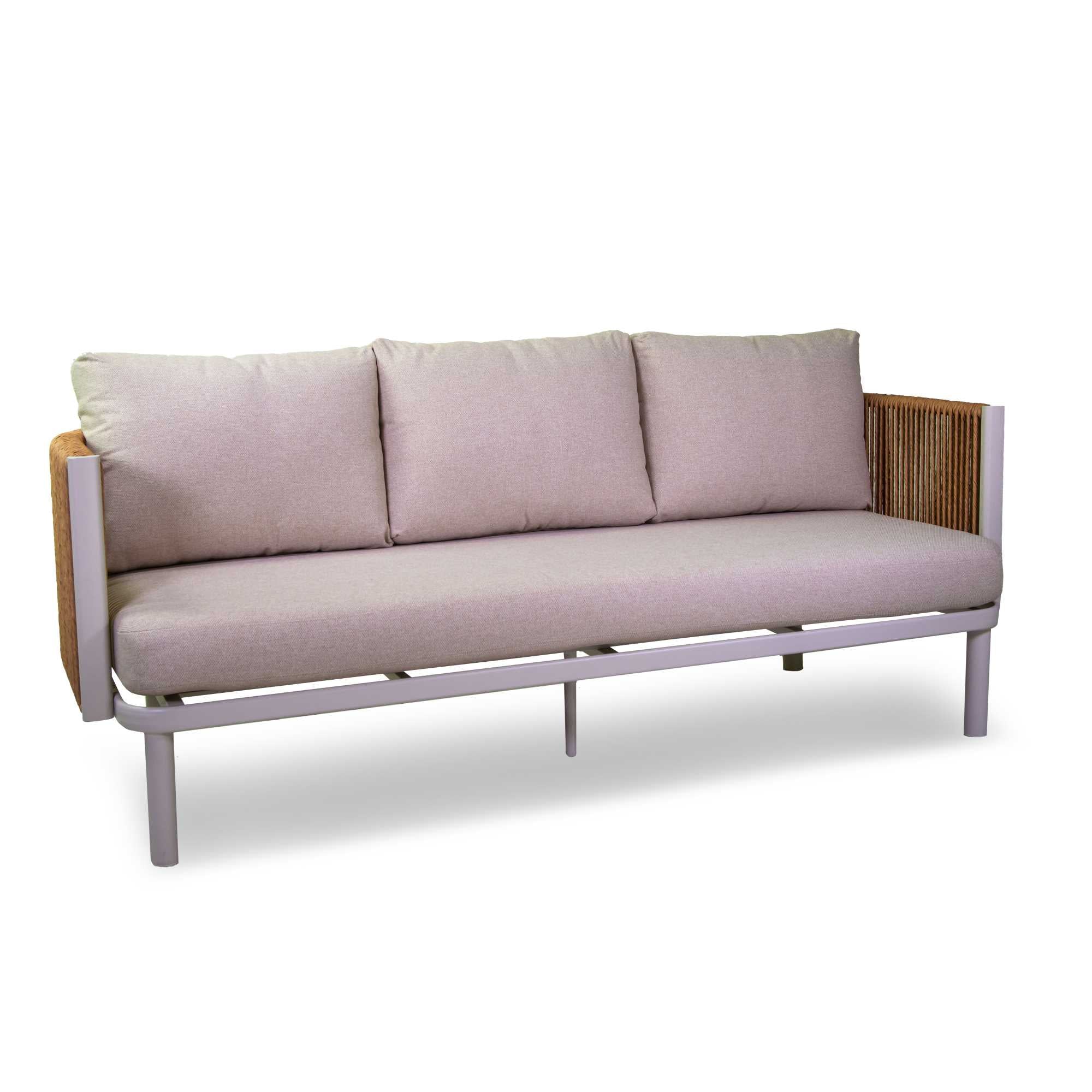 Salotto alluminio 3 posti Barreiro bianco c/cucini crema e intreccio polyrattan