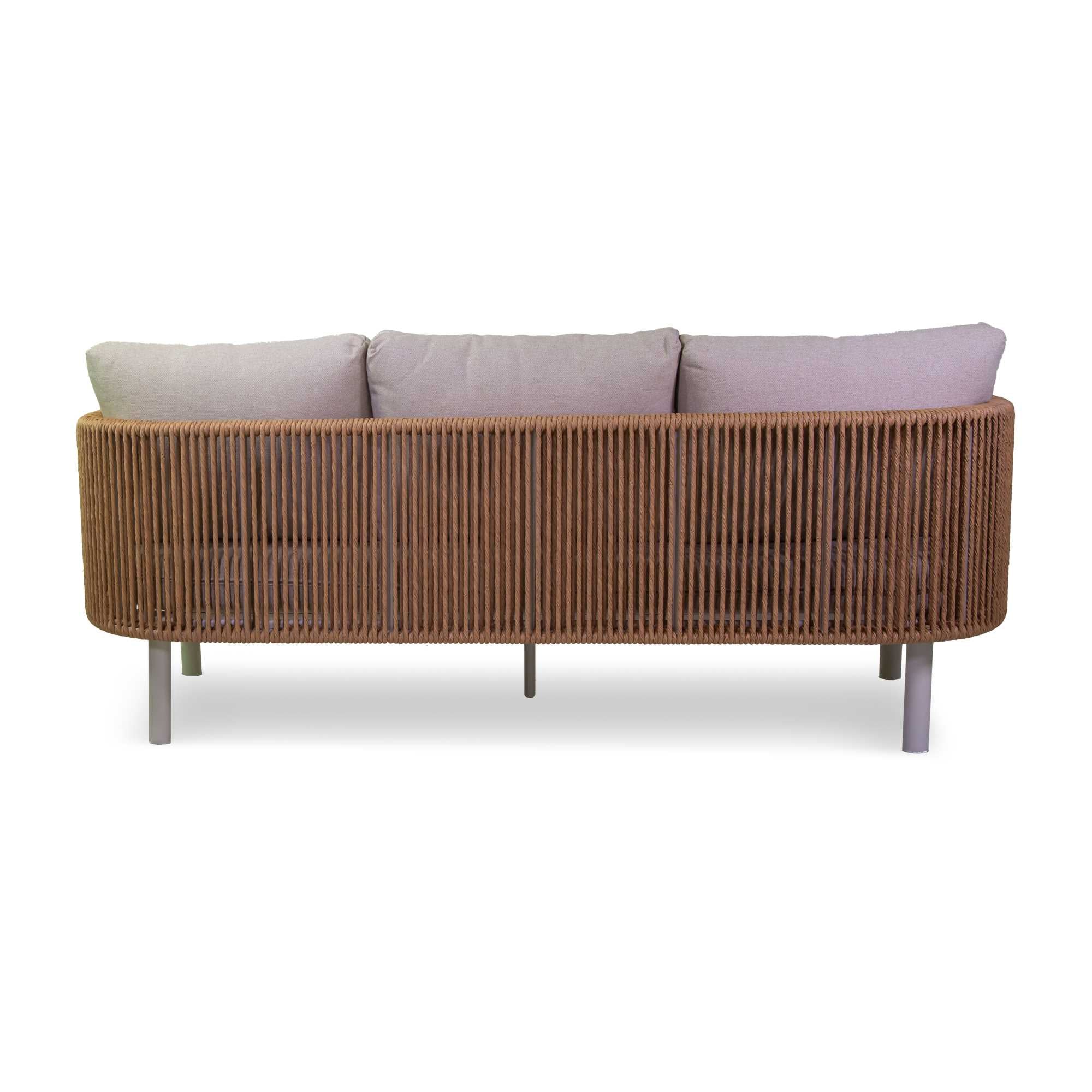 Salotto alluminio 3 posti Barreiro bianco c/cucini crema e intreccio polyrattan