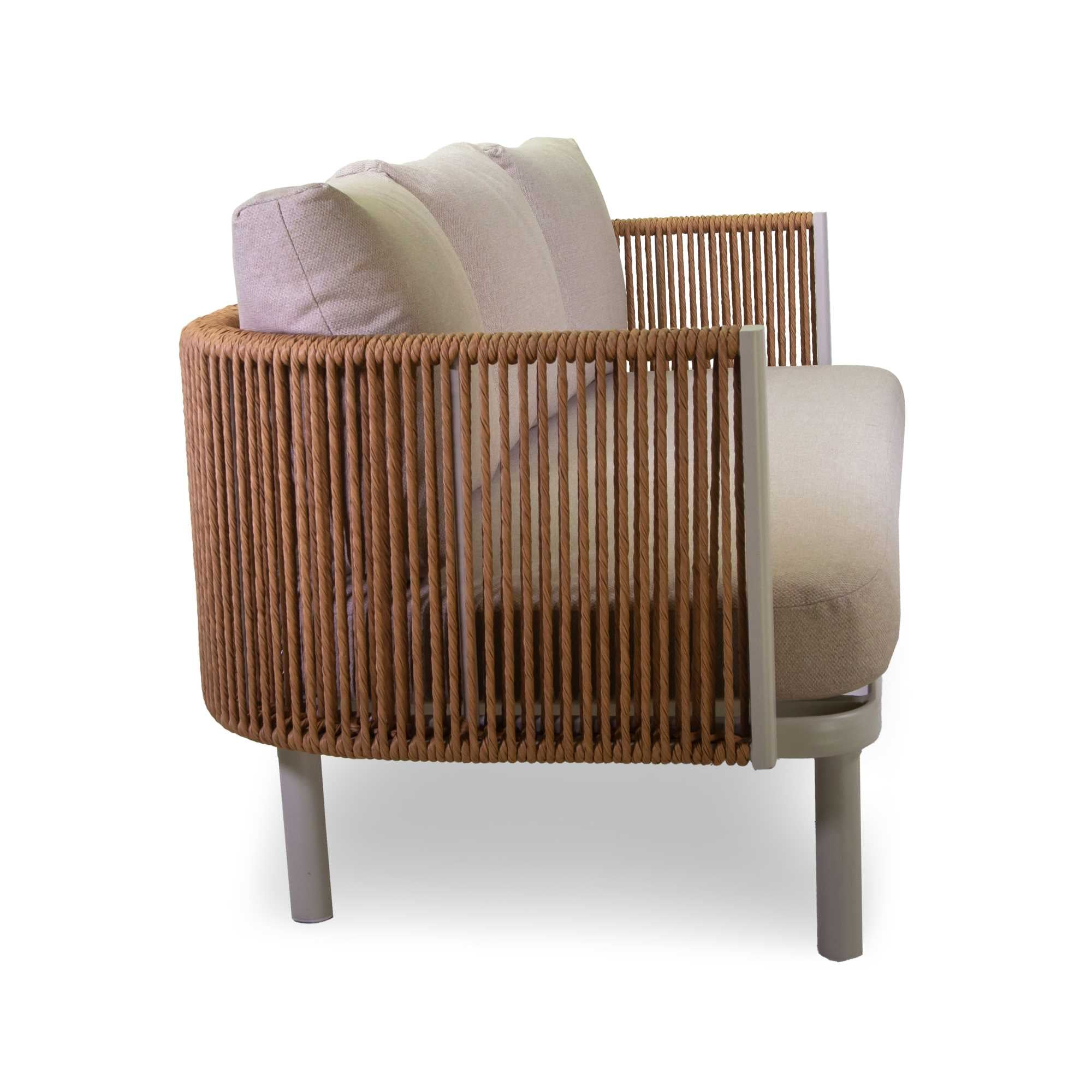 Salotto alluminio 3 posti Barreiro bianco c/cucini crema e intreccio polyrattan
