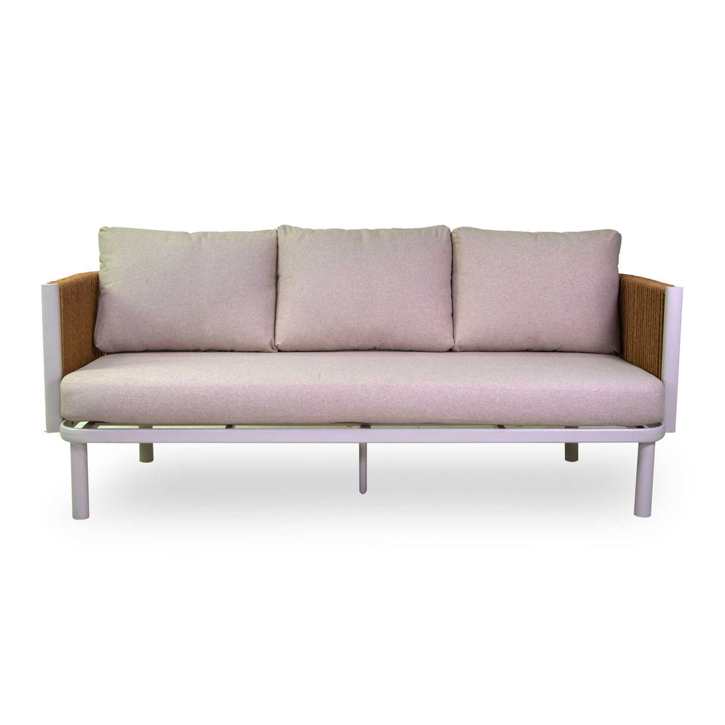 Salotto alluminio 3 posti Barreiro bianco c/cucini crema e intreccio polyrattan