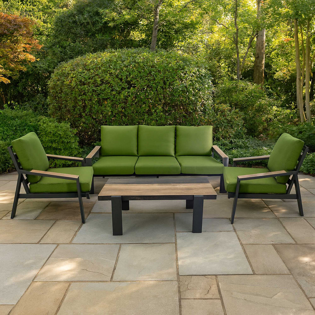 Salotto alluminio Riverside 3 posti antracite con  cuscini verde