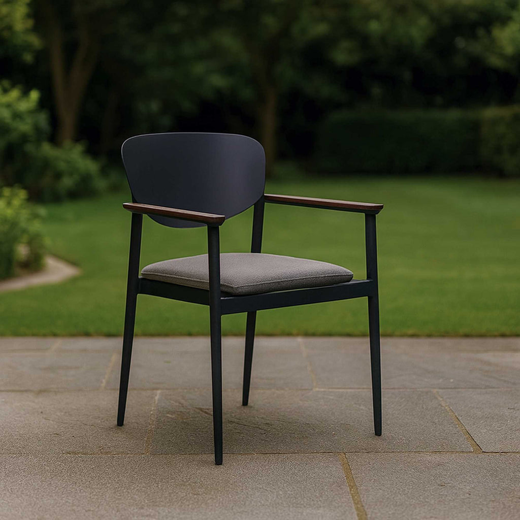 Poltrona alluminio e teak Saigon antracite c/cuscino cm57x61h43/83