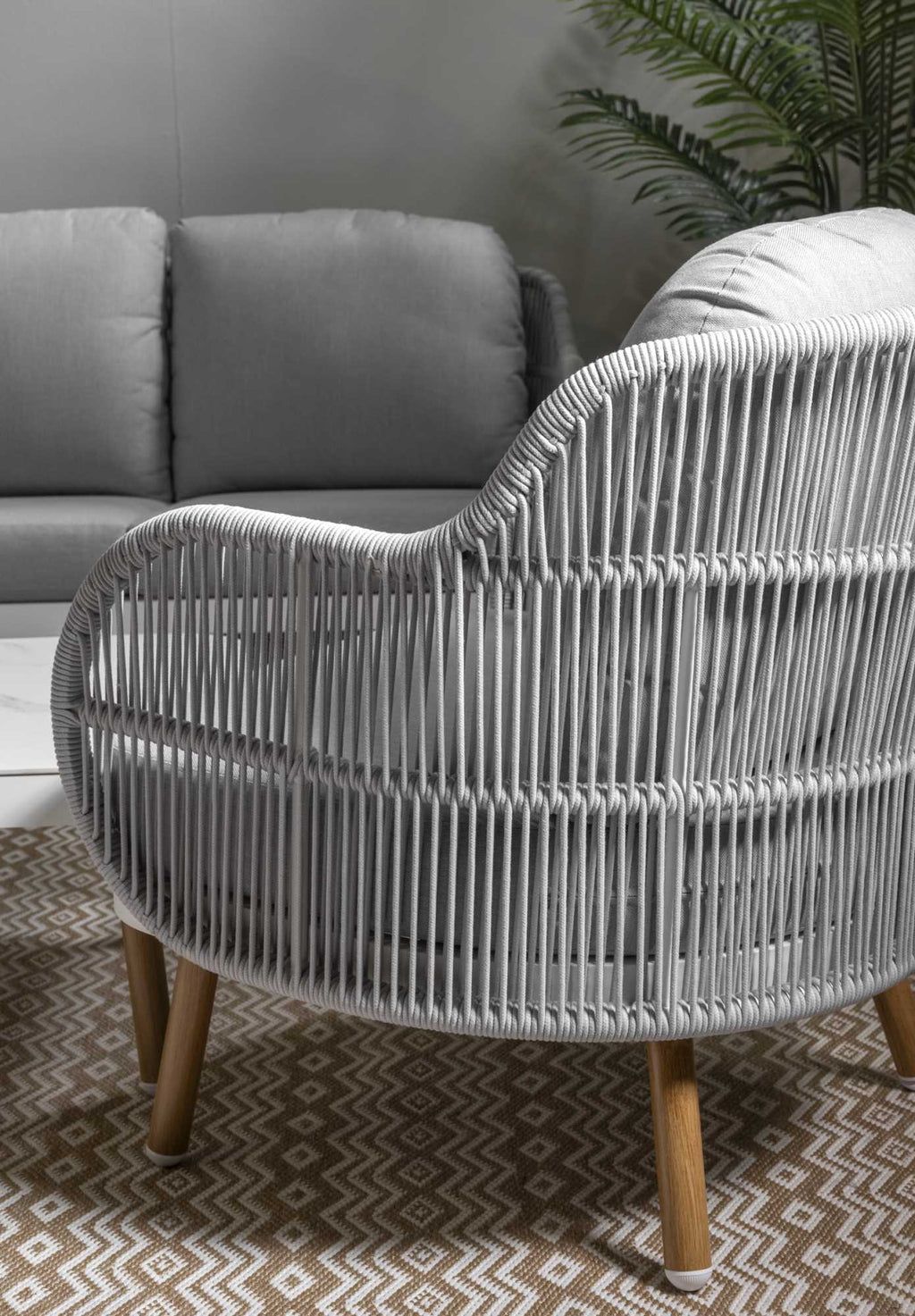 Salotto alluminio Wichita 3 posti bianco c/cuscino e corda grigio chiaro