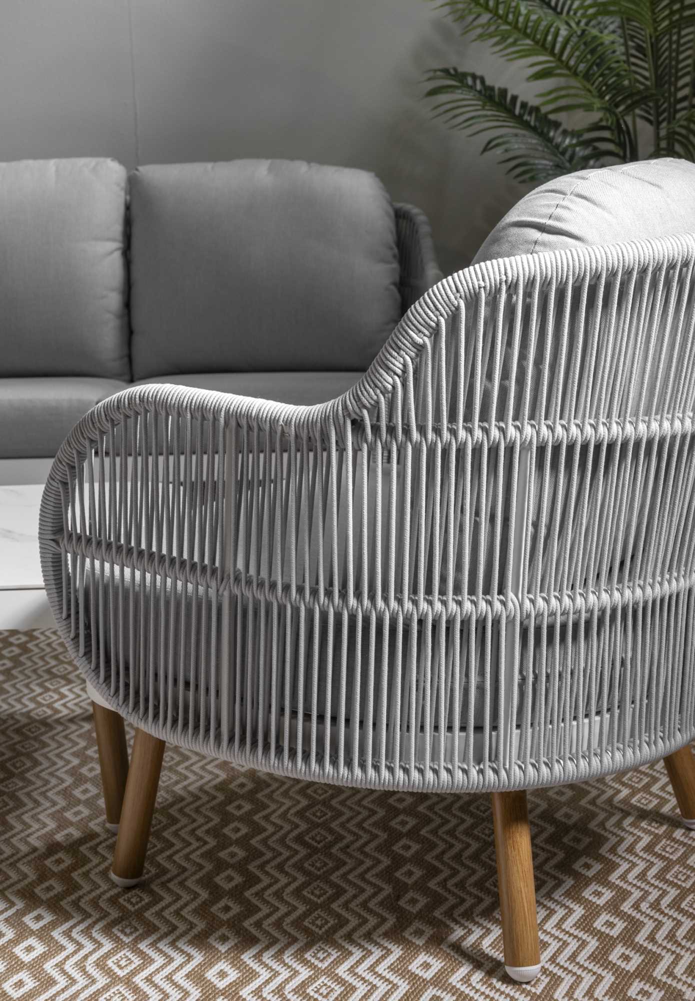 Salotto alluminio Wichita 3 posti bianco c/cuscino e corda grigio chiaro