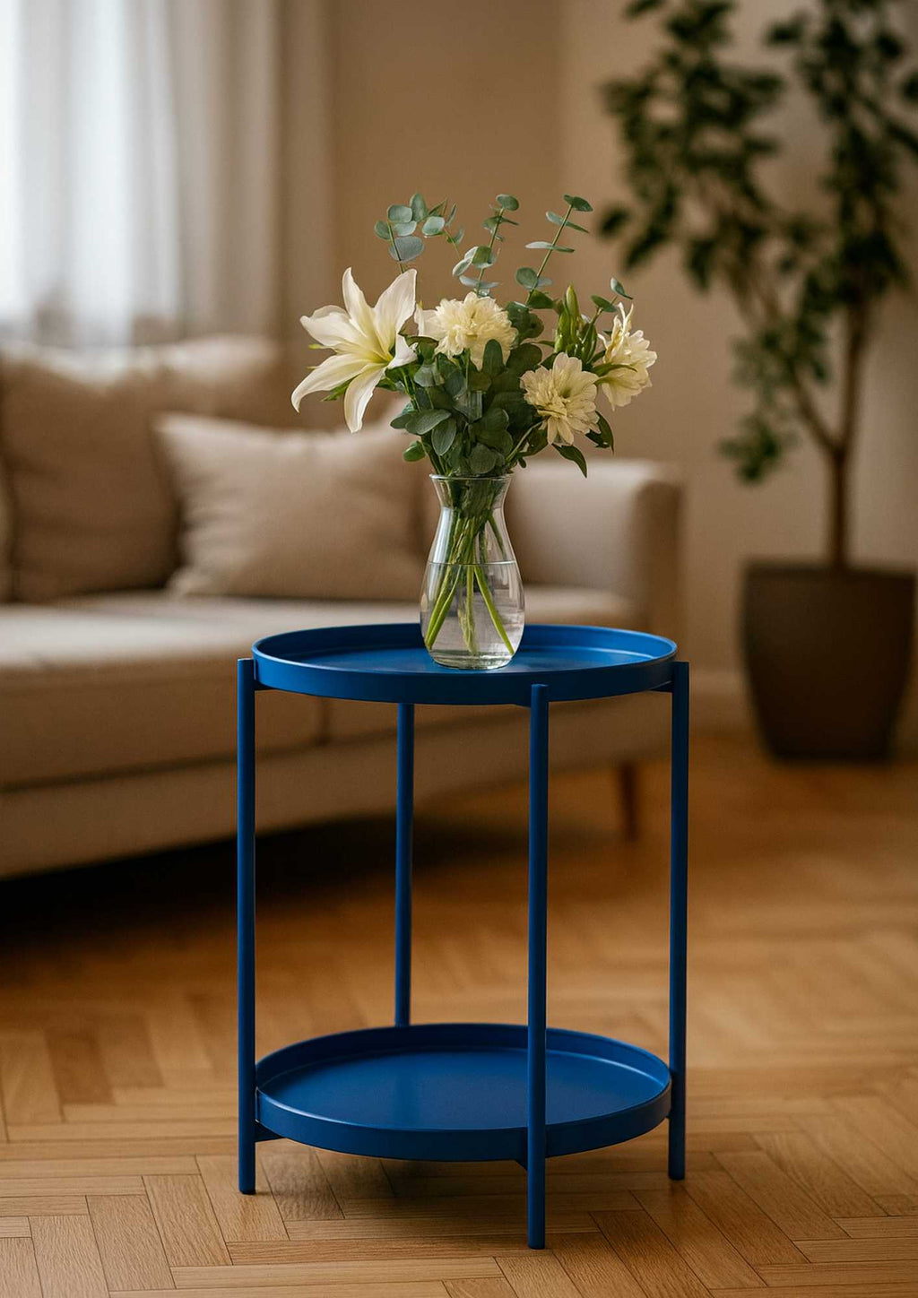 Tavolino metallo Hiro blu tondo 2 pianicm ø40h50